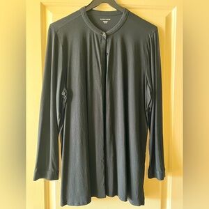 Eileen Fisher black cotton jersey button up shirt; size XL
